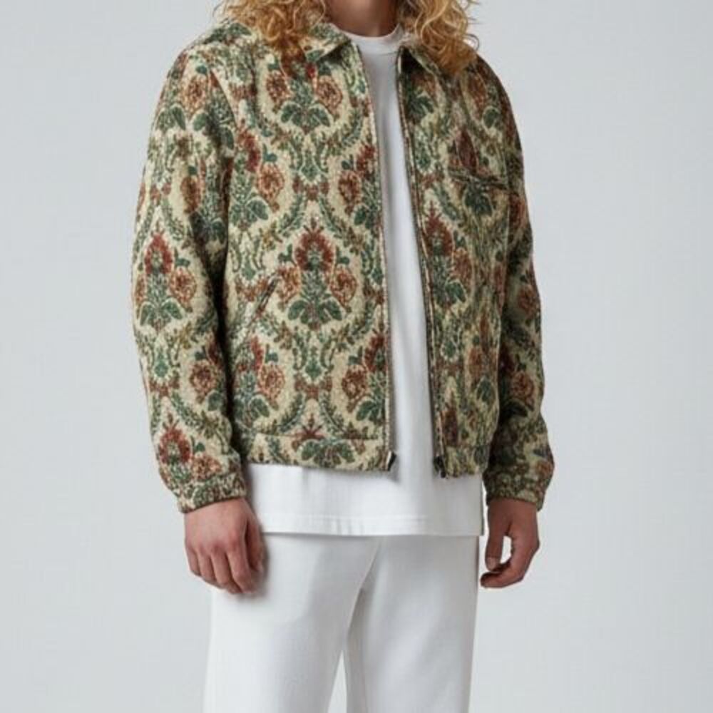Pacsun Tapestry Jacket Men M Indie Sleaze Cottagecore 90s Artsy Boho Floral Zip